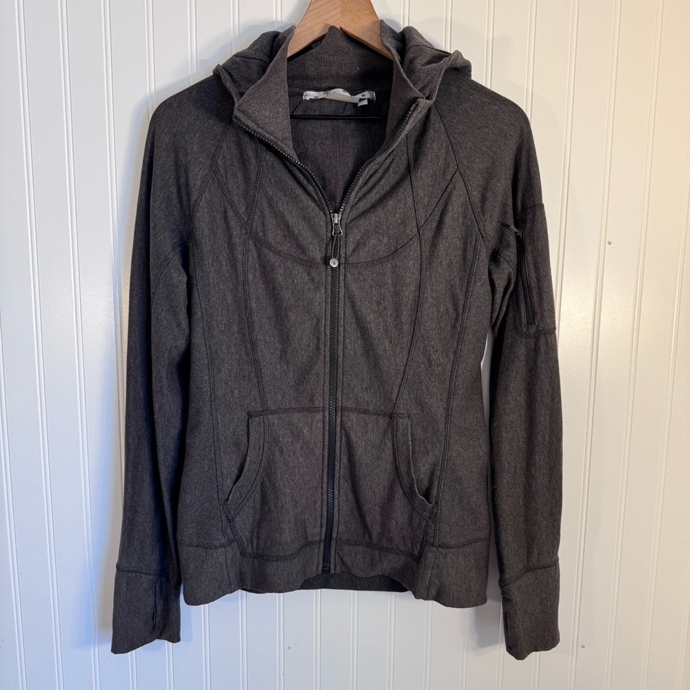 Athleta Full Zip Charcoal Gray Athletic Hoodie Thumb Hole Women’s Size Small